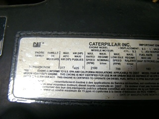 USED CATERPILLAR DIESEL MOTOR | C9 9.3L 425HP FOR SALE - YEAR 2007