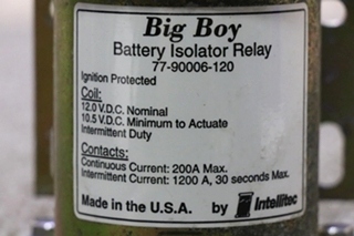 USED RV/MOTORHOME 77-90006-120 BIG BOY BATTERY ISOLATOR RELAY BY INTELLITEC FOR SALE