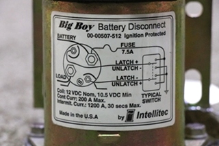 USED 00-00507-512 INTELLITEC BIG BOY BATTERY DISCONNECT RV/MOTORHOME PARTS FOR SALE